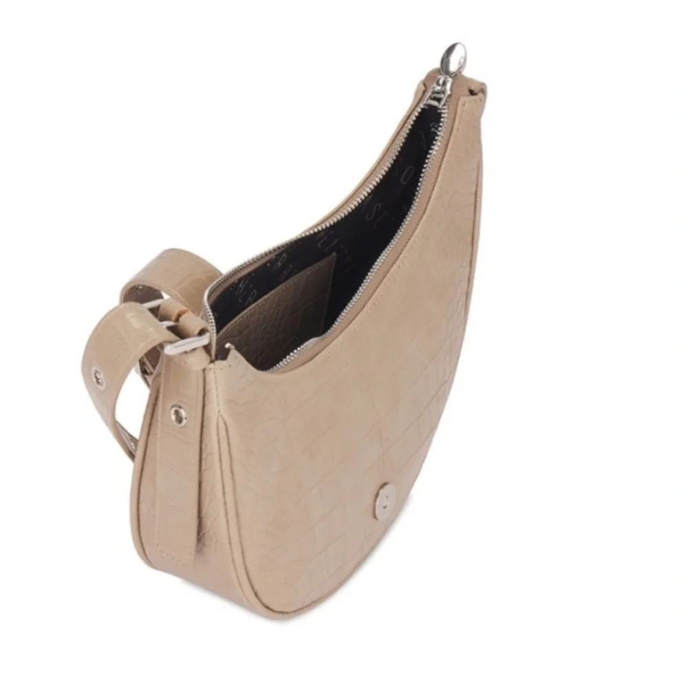 8 other reasons Crescent Buckle Bag in Tan Elegant Tan Croc-Embossed Women's Bag